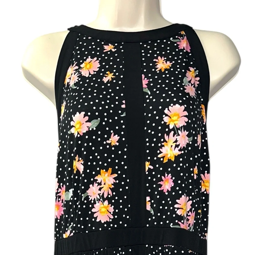 Torrid Black Floral Polka Dot Skater Dress Plus Size 2X‎ 2XL Sleeveless Keyhole - Picture 4 of 10
